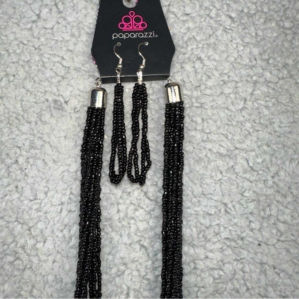 Paparazzi Congo Colada Black Seed Beads Necklace‎ Set Y2K Boho Whimsigoth Formal - Picture 4 of 5